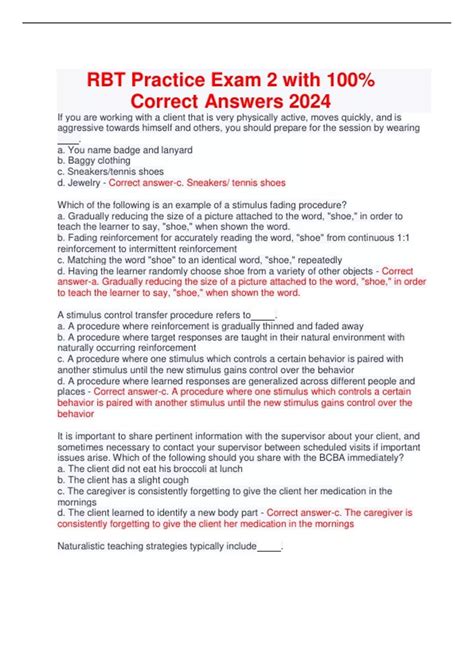 RBT Practice Exam 2 with 100% Correct Answers 2024 - RBT. - Stuvia US