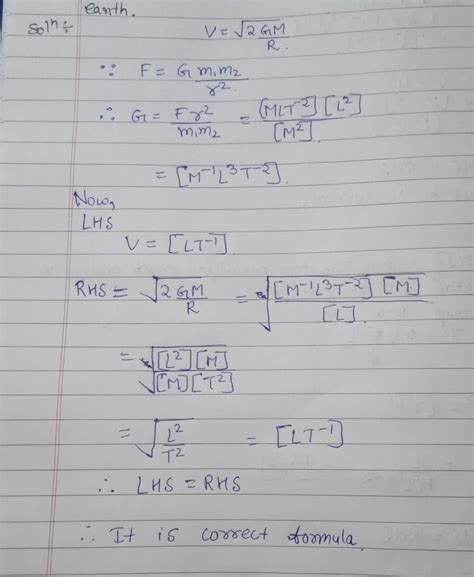 Check correctness of v=√2GM/R - Brainly.in
