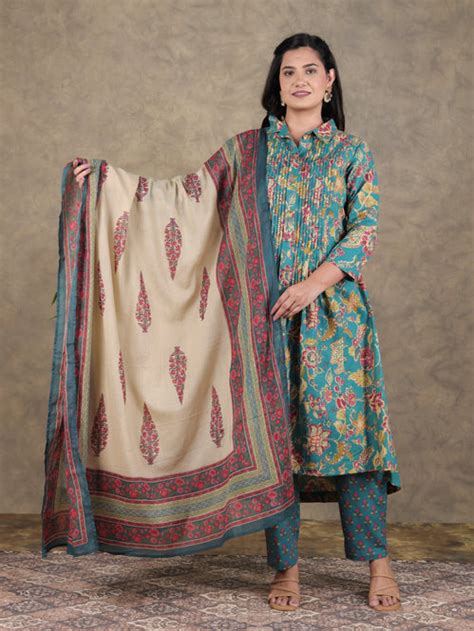 Buy Green Floral High Low Soft Cotton Kurta Set TP8686T | Aramya