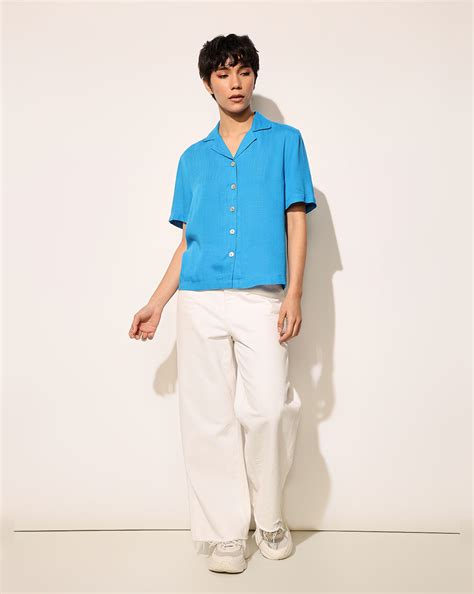 Blue Lapel Collar Viscose Shirt