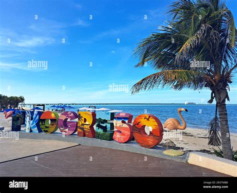 Progreso, Yucatan, Mexico - Nov 23 2022: Port city of the peninsula, a ...