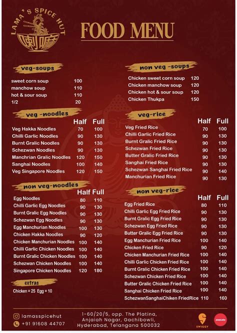 Menu at LAMA'S SPICE HUT, Hyderabad