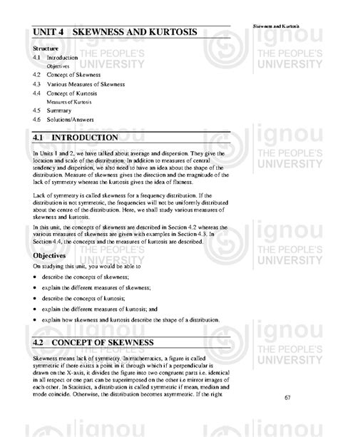 Igntu e Content 467281593500 B - Skewness and Kurtosis UNIT 4 SKEWNESS ...