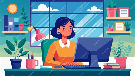 Woman Working On Computer Cartoon 的图像结果