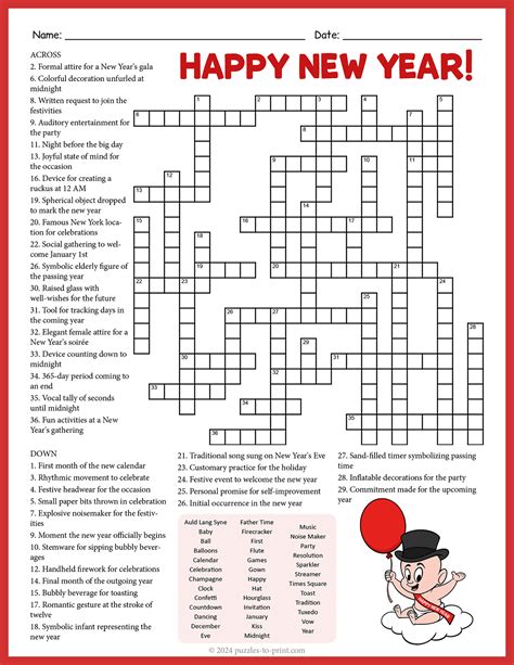 New Year Crossword Puzzle Printable | Fanny Printable