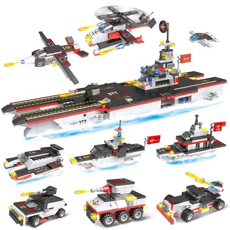 Aircraft Carrier Building Blocks Set, 8 in 1 Military Battleship Model ...