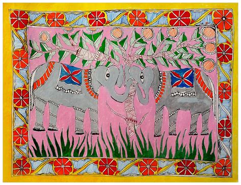 Buy Suman Kala Kendra Handmade Paper Elephant Madhubani Painting (96 x ...