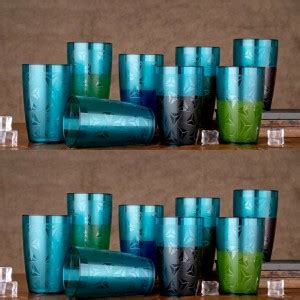 Majevadi (Pack of 16) Curved Shape Prism Pattern Blue Water Juice ...