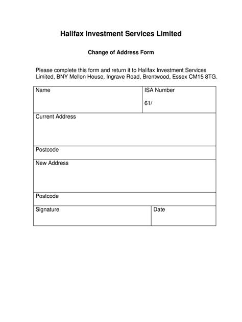 Halifax Investment Services Limited Change of Address Form - Fill ...