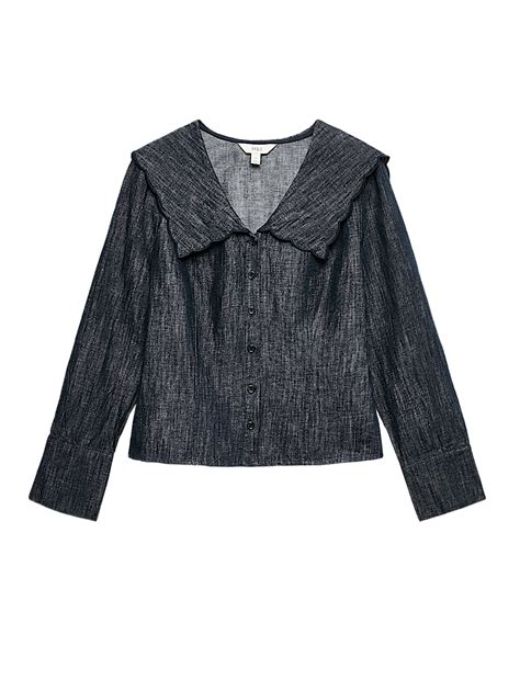 Buy Linen Blend Denim Scallop Collar Shirt at Marks & Spencer