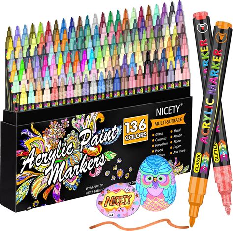 Amazon.com: NICETY 136 Colors Acrylic Paint Markers, Extra Fine Tip ...