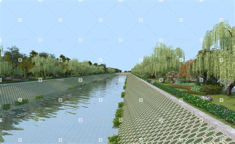 河道景观规划su模型下载-光辉城市