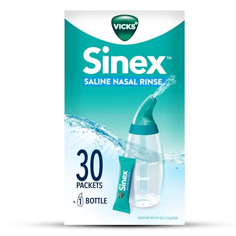 Vicks Sinex Saline Nasal Rinse Starter Kit, Drug Free Saline, Flush Out Mucus and Allergens ...