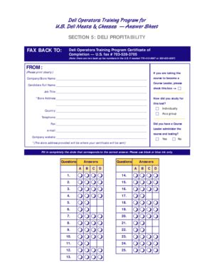 Deli Operators Training Program Answer Sheet - Blank Fillable Template ...