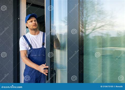 Man Installing Aluminum Frame Sliding Terrace Doors Stock Image - Image ...
