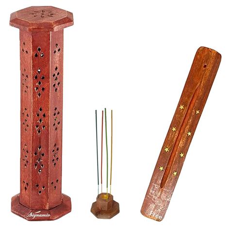 Buy SIGNAMIO® 2pcs Wooden Tower Agarbatti and Dhoop Holder Premium ...