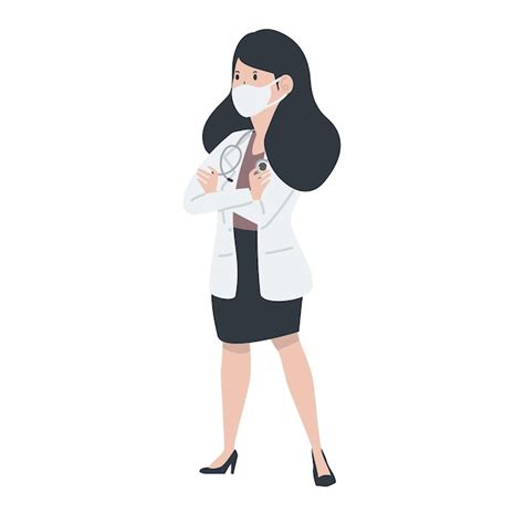 Female doctor poses cartoon character | Premium Vector