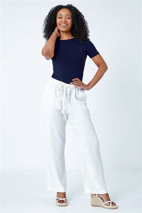 White Petite Wide Leg Linen Trouser | Petite UK