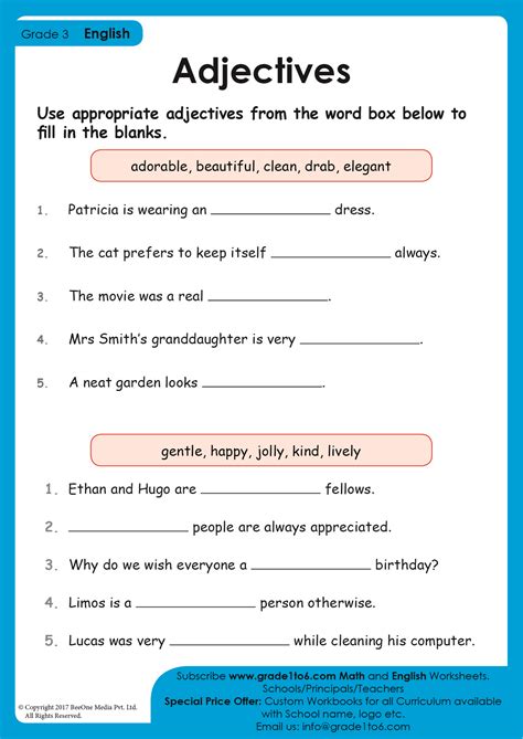Types Of Adjectives For Class 5 Worksheet - Design Talk