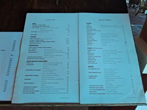 Menu at the german bakery, Kovalam