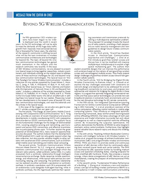 Beyond 5G Wireless Communication Technologies - MESSAGE FROM THE EDITOR ...