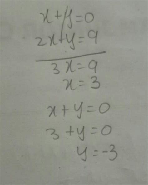 x+y=0 ;2x-y=9 solve the simultaneous equation graphically - Brainly.in