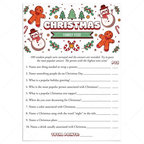 Christmas Feud Questions and Answers Printable | Holiday Family Feud ...
