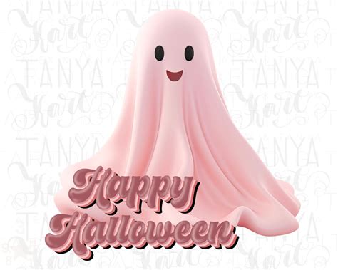 Retro Pink Halloween Ghost Art By Tanya Kart | TheHungryJPEG