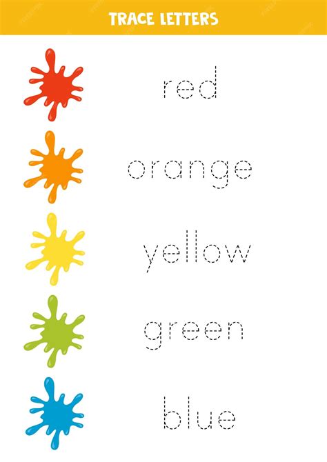 Premium Vector | Tracing names of colors with paint blobs Writing practice