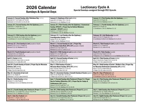 2026 Lectionary Year A - Moravian Church In America