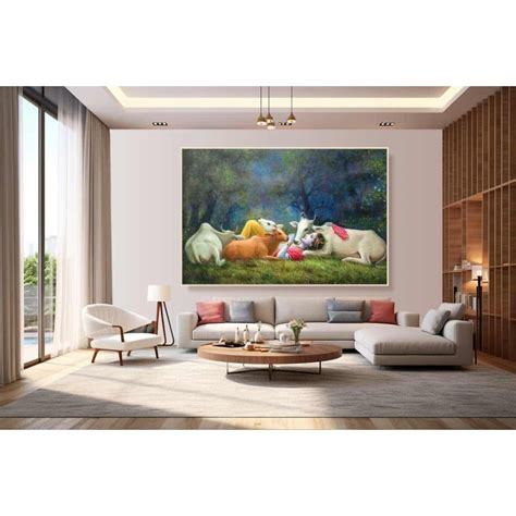 Beautiful Krishna With Cow Painting on Canvas Best Of HD 0219
