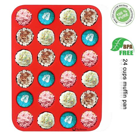 Silicone Mini Muffin Pans, SySrion 24 Cup Premium Cupcakes Pan Shapes ...