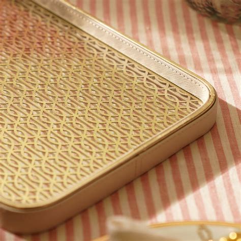 Shop Beige Lazer Cut Faux Leather Rectangle Platter - Large - at Best ...