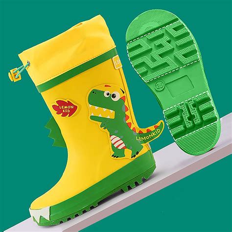 Yellow 3d Dino Waterproof Flexible Rubber Rain Gumboots for Kids ...