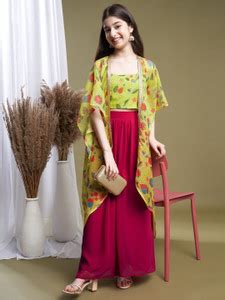 Curly Tales Girls Festive & Party Ethnic Jacket, Blouse and Palazzo Set ...