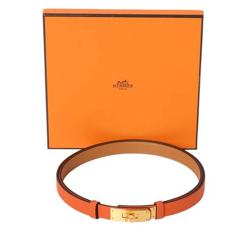 Shop Pre-loved Hermès Kelly 18 H Belt Orange Gold Hardware Free Size ...