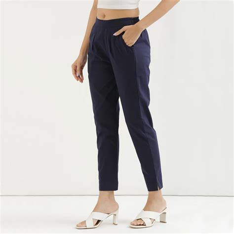 Navy Blue High-Rise Easy Wash Pure Cotton Regular Pant – Westoraa