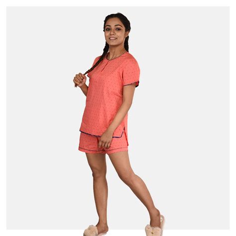 Stylish Orange Cotton Shorts Set with Peach Polka Dots – Suman Nathwani