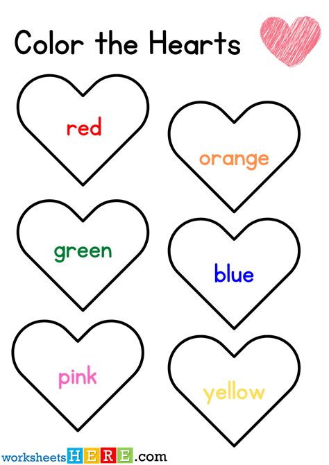 Read Words and Color Hearts Pdf Worksheets For Kindergarten - WorksheetsHere.com | Valentine ...