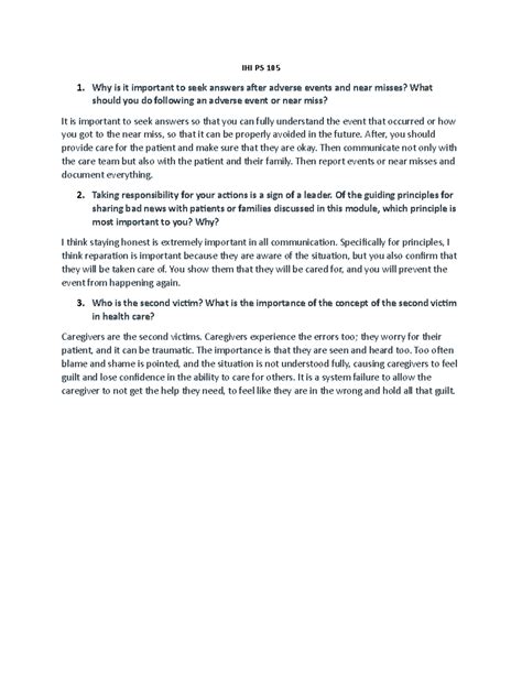 IHI PS 105 - IHI questions and answers. - IHI PS 105 Why is it important to seek answers after ...