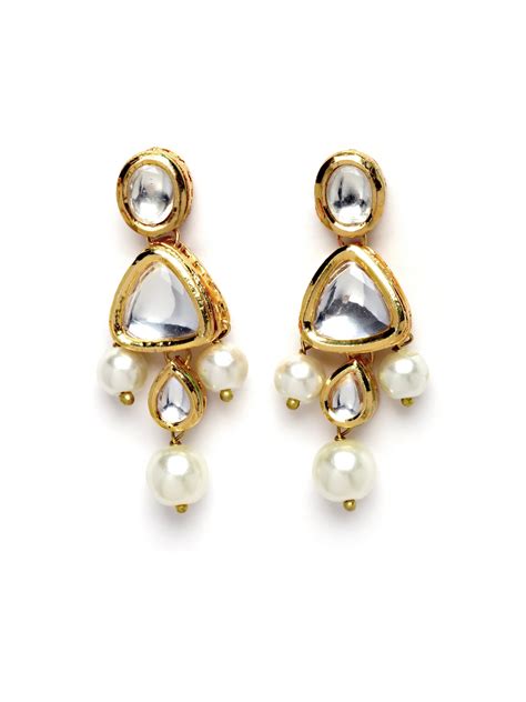 Karatcart Gold Plated Pearl Beaded Polki Choker Necklace Set