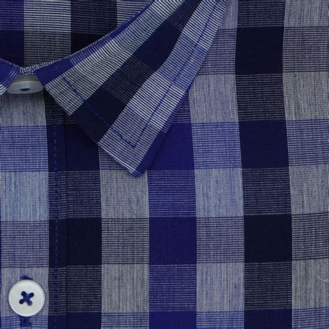 Men's 100% Cotton Gingham Checkered Half Sleeves Shirt (Blue)