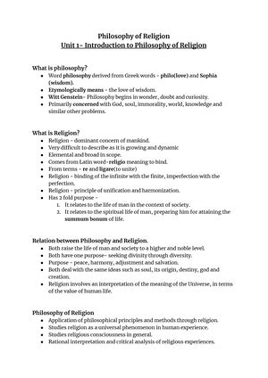 Philosophy of Religion Unit 2 - Unit 2: Existence of God Existence of ...