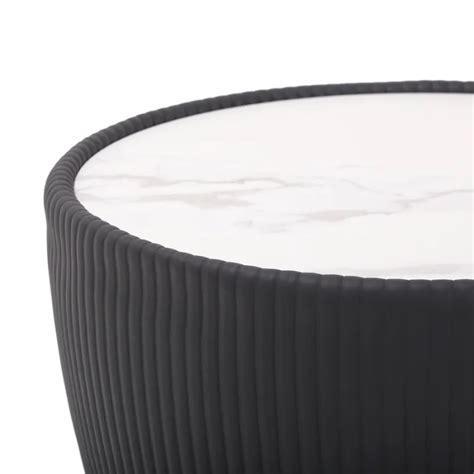 Modern White & Grey Drum Coffee Table Stone Round Coffee Table