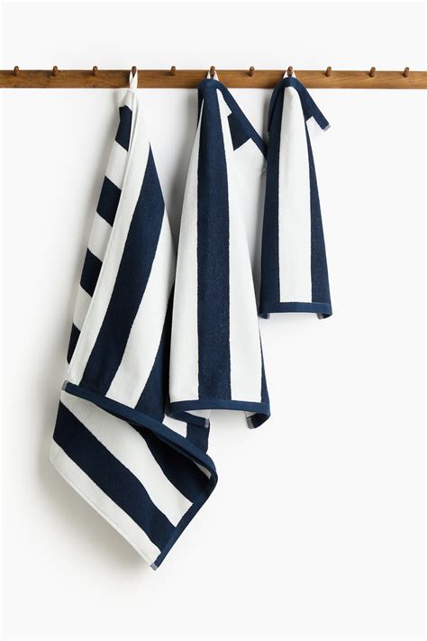 Striped cotton terry guest towel - Navy blue/Striped - Home All | H&M IN