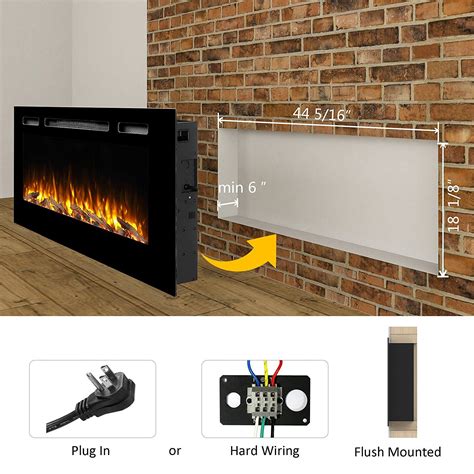 PuraFlame Alice 50 Inches Recessed Electric Fireplace, Flush Mounted ...