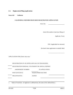 California Franchise Registration Application Doc Template | pdfFiller