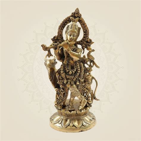 Buy Brass Lord Krishna Idol I Murari Krishna with Cow Online