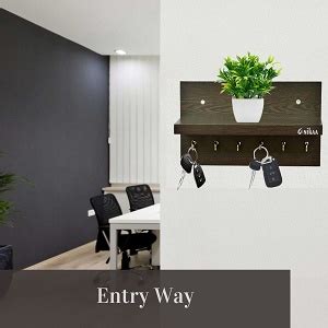 Anikaa Volt Wooden Wall Mounted Key Holder with Decorative Shelf and 6 ...