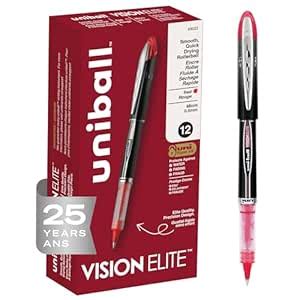 Uni-Ball Elite Stick Rollerball Pens, Micro Point, Red, 12-Count ...